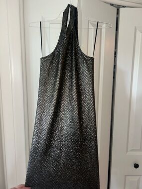 Source Unknown Metallic Black Halter Dress